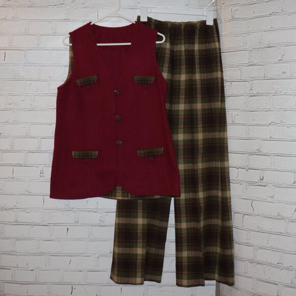 Vintage Pants - 🧵 Retro Handmade Vest & Plaid Pants Set · Women’s Medium (Adjustable Waist)